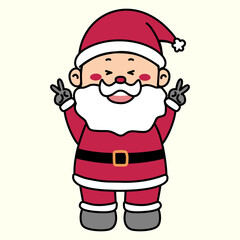 Christmas vector Illustration cartoon of santa claus happy and making peace sign finger hand , happy expression, isolated on light yellow background
