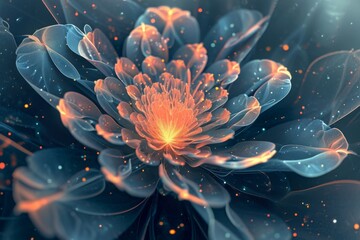 A detailed view of a flower showcasing its numerous petals in crisp focus, Futuristic interpretation of an abstract flower blooming, AI Generated