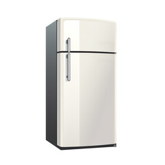 a white refrigerator with silver handles