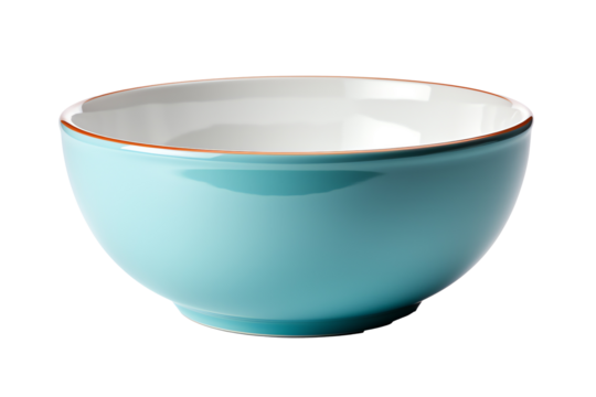 a blue bowl with orange rim