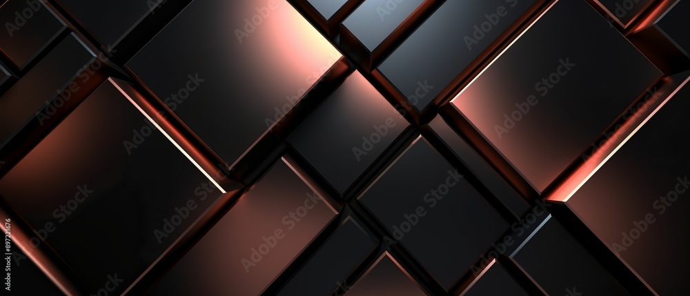 Poster dark metallic cubes with copper reflections forming an abstract background pattern