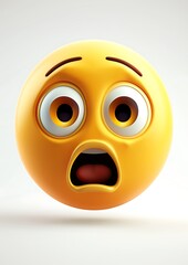 Fototapeta premium emoji icon of a surprised face featuring wide eyes and an open mouth in a bright yellow color set against a white background The expression is highly realistic