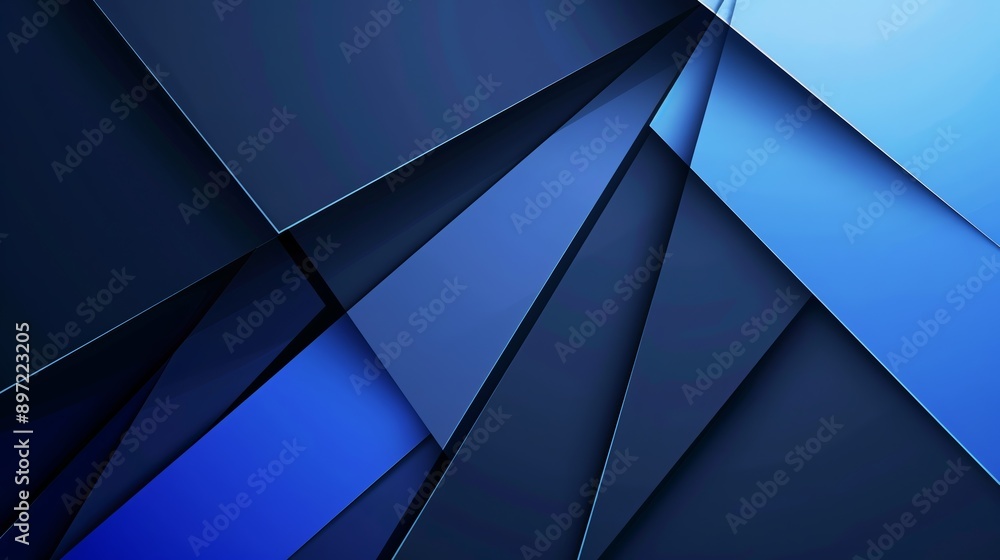 Poster dynamic composition of interlocking blue shapes forming an abstract background