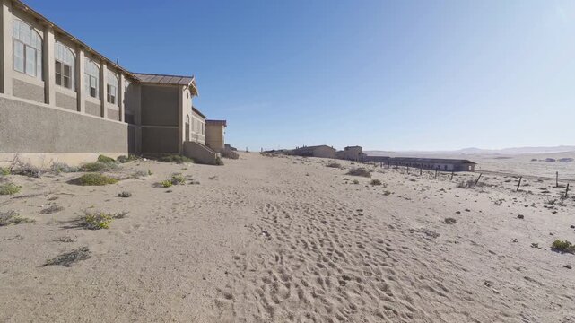 Kolmanskop, The abandoned houses. the famous tourist attraction in Namibia, South Africa. Empty sand dune in home room . The ghost town.