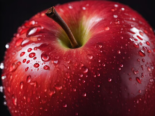 apple in red with water drops on its surface