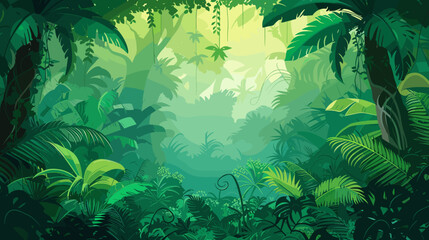 Fototapeta premium tropical jungle with exotic leaves vector cartoon illustration background copy space