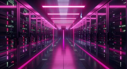 Fototapeta premium network server room with computers for digital communications and internet,abstract data concept, Cryptocurrency mining rig room 