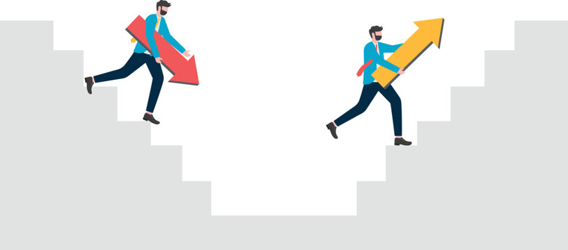 Two businessmen on the stairs, business concept, wb and articles design,vector

