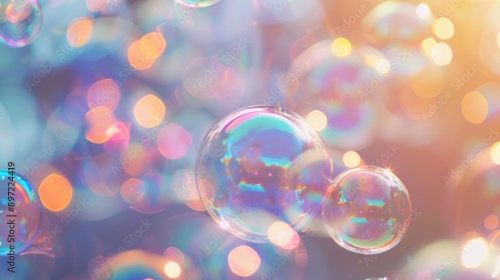 Poster delicate floating bubbles with a bokeh effect create a dreamy and whimsical atmosphere, ideal for ba
