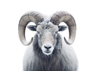 a ram with snow on its horns