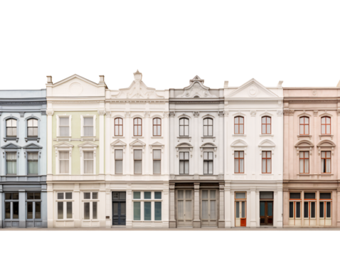a row of multicolored buildings