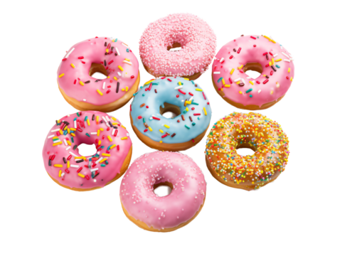 a group of donuts with sprinkles