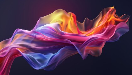 3D rendering of colorful abstract fluid shapes moving on a dark background, capturing dynamic motion and vibrant colors, smooth lines, design
