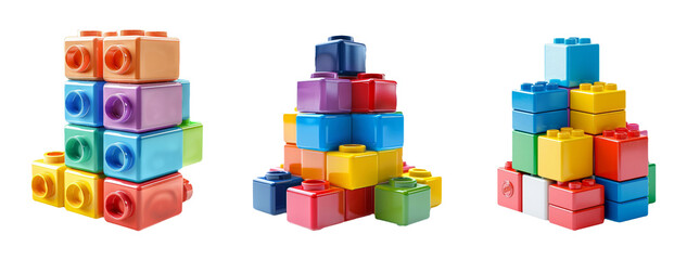 Colorful Building Blocks Set Isolated on Transparent Background