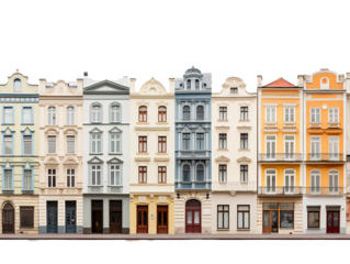 a row of multicolored buildings