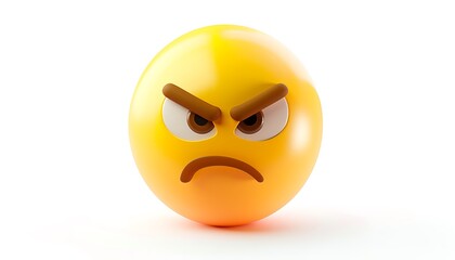 Fototapeta premium emoji icon of a face with a raised eyebrow showing a questioning expression in bright yellow set against a white background The rendering is highly realistic