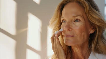 The woman applying face cream