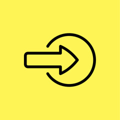 sign in vector icon, right arrow symbol, line vector isolated on yellow background. trendy and modern design