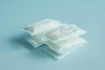 Three bags of tissues stacked on a blue background, perfect for use in scenes with crying or emotional moments