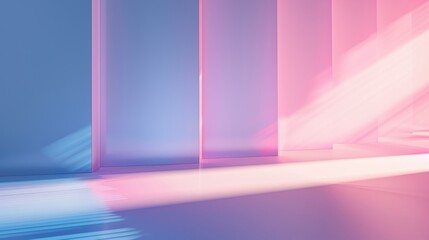 Sunrays lighting an empty room with pastel colored walls, creating a minimalist background