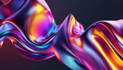 Obraz premium 3D rendering of colorful abstract fluid shapes moving on a dark background, capturing dynamic motion and vibrant colors, smooth lines, design