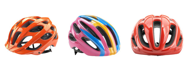 Colorful Bicycle Helmets Isolated On Transparent Background