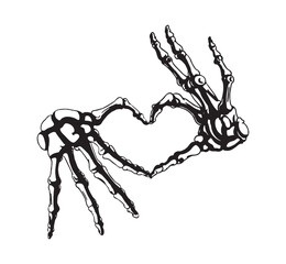 Heart shap with skeleton hands Tattoo Black Style horror Logo Vector for T-shirts and Wall Decor Workout Athletic Muscle Fitness Beast Barbell Bodybuilding Healthy Wall Sticker