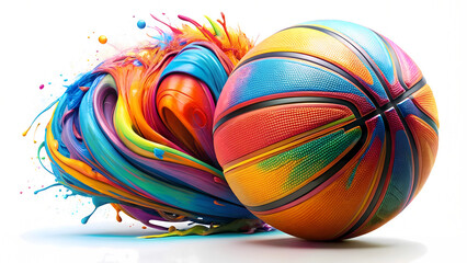 Vibrant Basketball with Colorful Paint Splashes