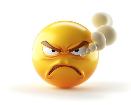 emoji icon of a face with steam coming out of its nose depicting anger or frustration rendered in bright yellow isolated on a white background
