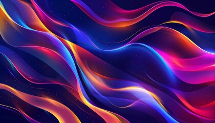 Obraz premium 3D rendering of colorful abstract fluid shapes moving on a dark background, capturing dynamic motion and vibrant colors, smooth lines, design