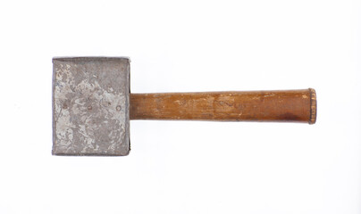 vintage wooden hammer mallet tool isolated on white background