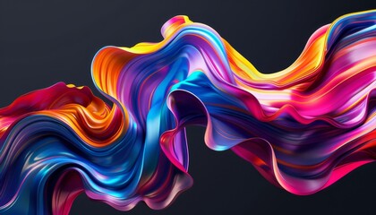 Obraz premium 3D rendering of colorful abstract fluid shapes moving on a dark background, capturing dynamic motion and vibrant colors, smooth lines, design