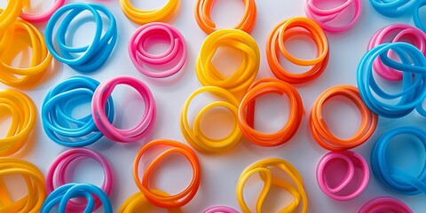 Colorful and Vibrant Assortment of Plastic Spiral Bracelets on a White Background