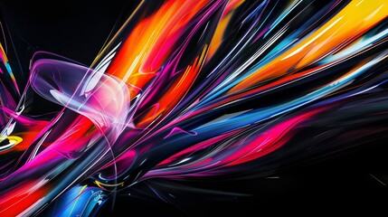 Elegant waves of vibrant colors blend on a sleek black background in a modern and creative design