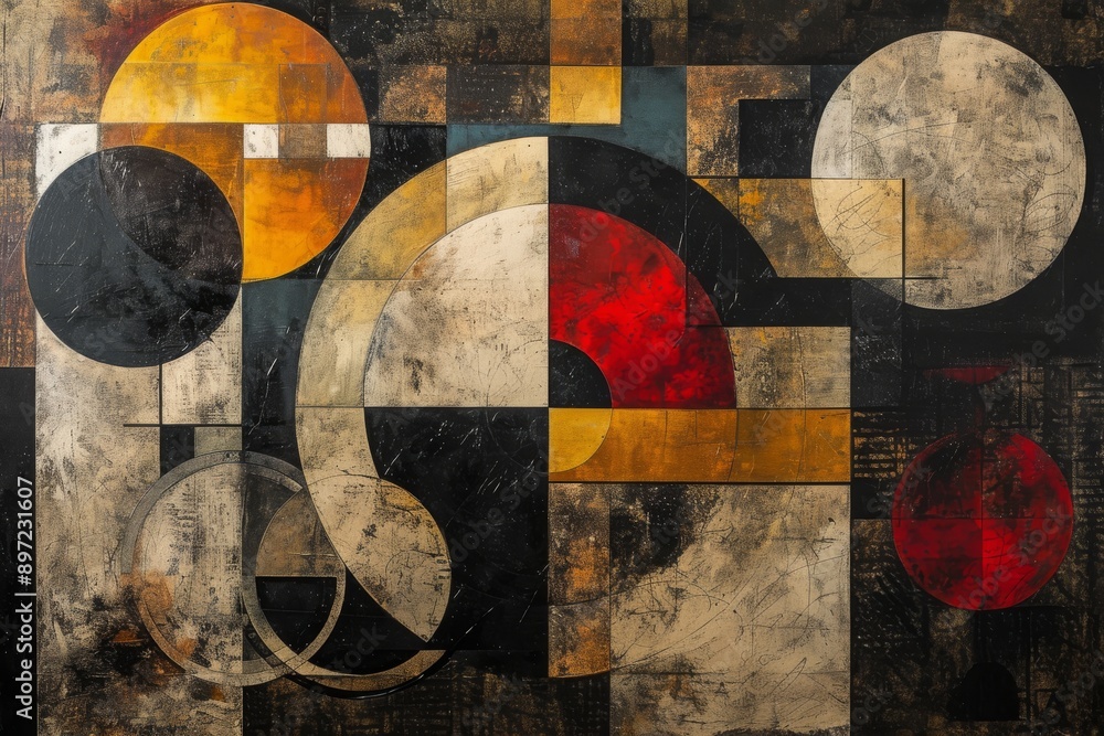 Poster circles within circles - a vibrant painting, harmony and discord depicted through the interaction of