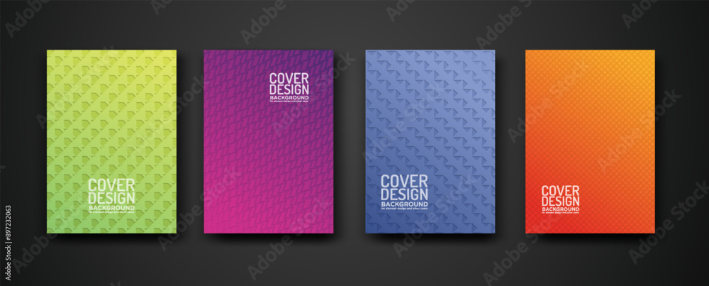 Poster set cover design with modern geometric lines textured pattern and colorful dynamic gradation