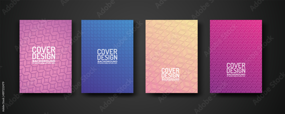 Poster set cover design with modern geometric lines textured pattern and colorful dynamic gradation