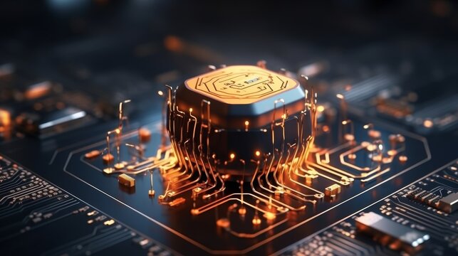 Abstract quantum computing system with neurons, data connections, and generative ai technology