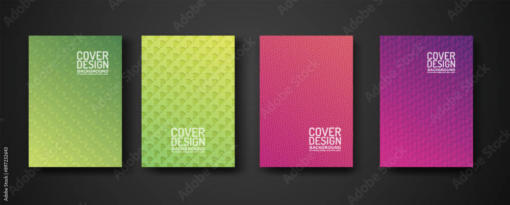 Poster set cover design with modern geometric lines textured pattern and colorful dynamic gradation