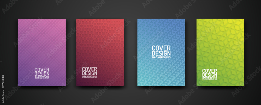 Poster set cover design with modern geometric lines textured pattern and colorful dynamic gradation