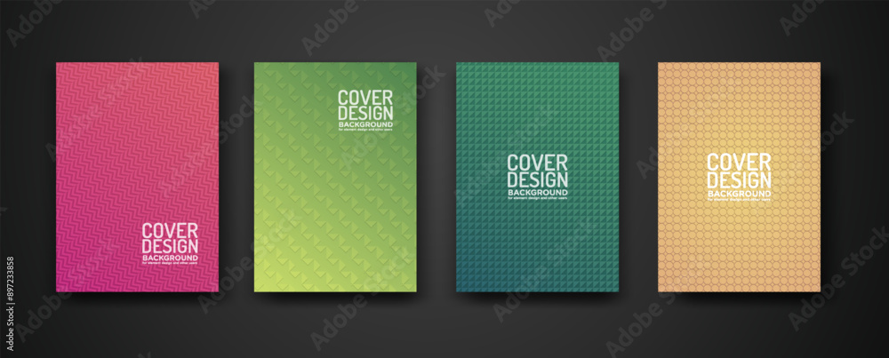 Poster set cover design with modern geometric lines textured pattern and colorful dynamic gradation