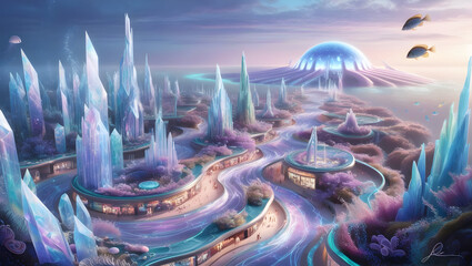 Obraz premium A breath takingly vibrant futuristic underwater cityscape stretches across the horizon