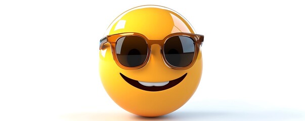 emoji icon of a face with sunglasses depicted in bright yellow with a cool expression isolated on a white background The design is crisp and clean