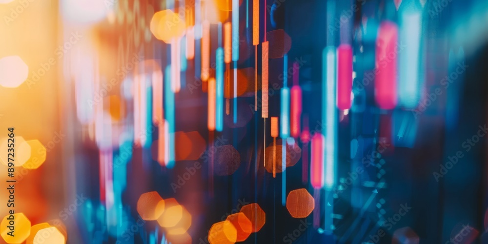 Aufkleber abstract financial stock market trading data visualization with colorful lights and blurred backgrou