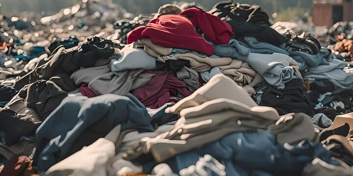Massive pile of clothes waste with more textiles in background video