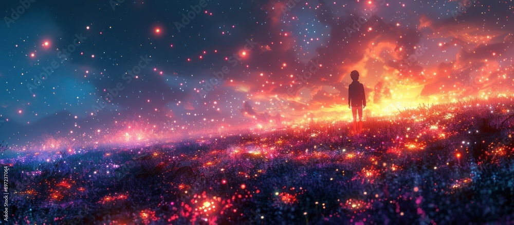 Poster silhouette of a figure in a field of sparkling light