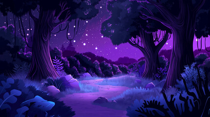 Magic forest landscape at the night isolation, game background, Illustration