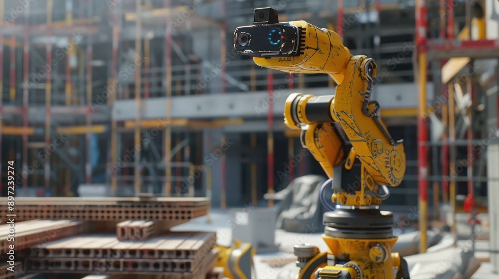 Poster show a robot performing quality control inspections, using sensors and cameras to ensure every aspec