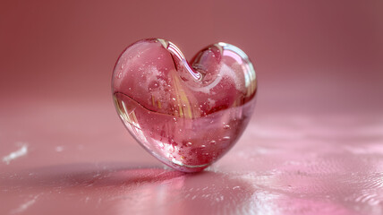 Fototapeta premium Glass heart ornament on pink surface
