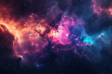 Fototapeta premium A vibrant space scene featuring a multitude of stars and clouds against a colorful backdrop, Illuminate galaxy cloud nebula with bold hues, AI Generated